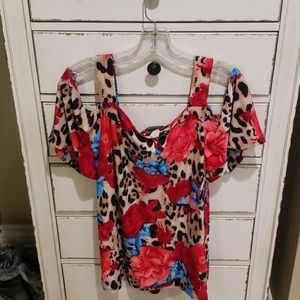 Leopard floral print blouse